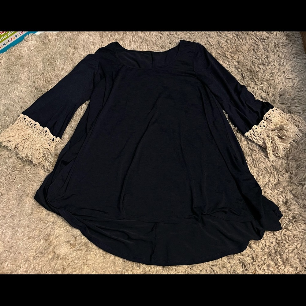 Navy blue tunic with fringe